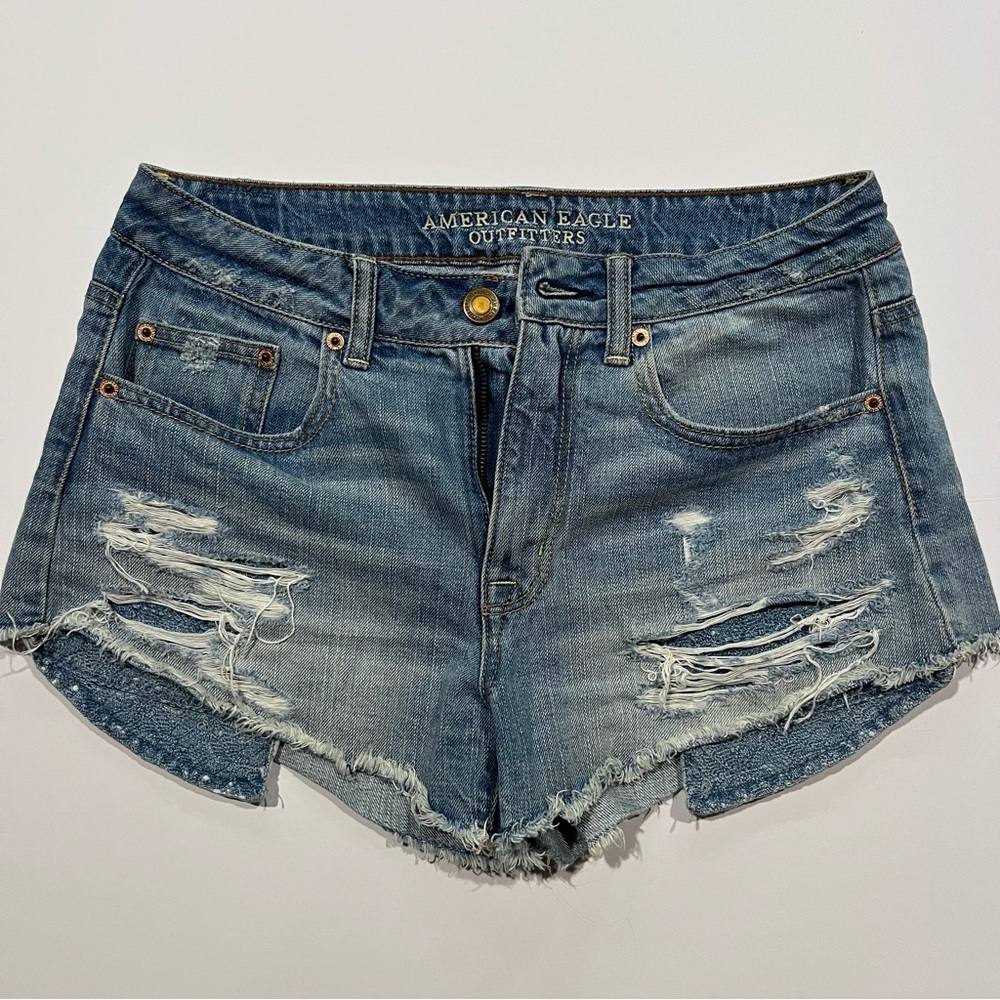 American Eagle Outfitters Women's Ripped Jean Shorts - Blue